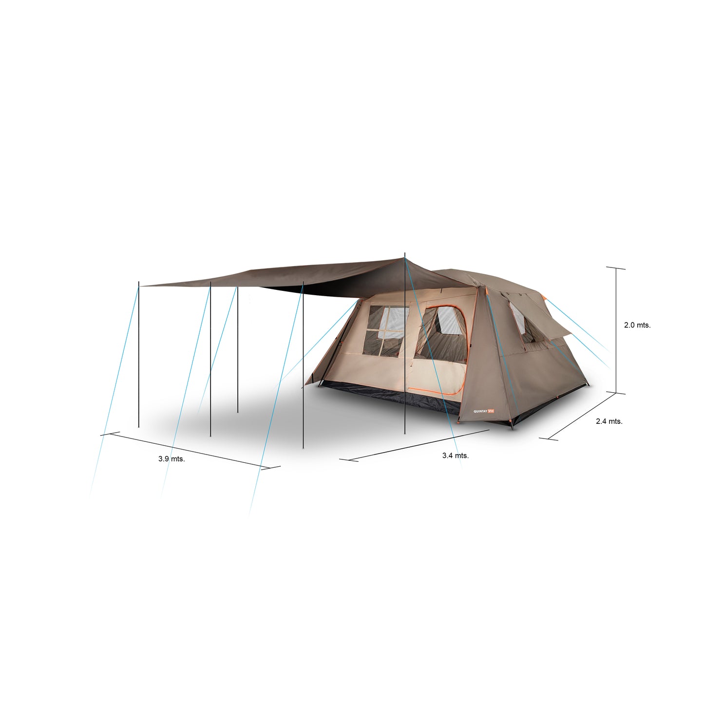 Carpa Quintay VIII 8 Personas 3000 Mm Cubre Techo Largo Toldo Extendido