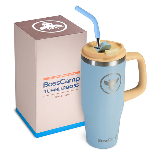 Vaso Térmico Tumbler Mug Termo BossCamp 1000ml Tapa 2 en 1 Cielo