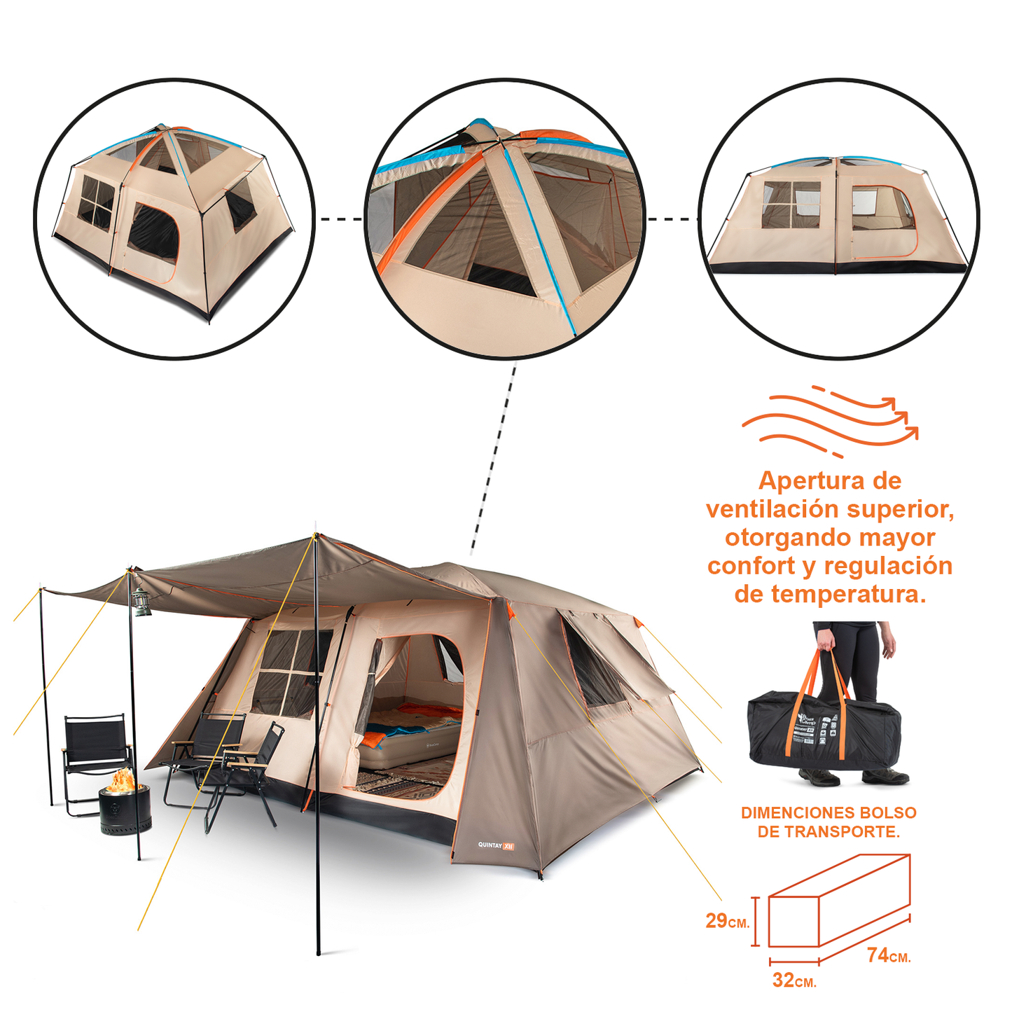 Carpa Quintay XII 12 Personas 3000 Mm Cubre Techo Largo Toldo Extendido