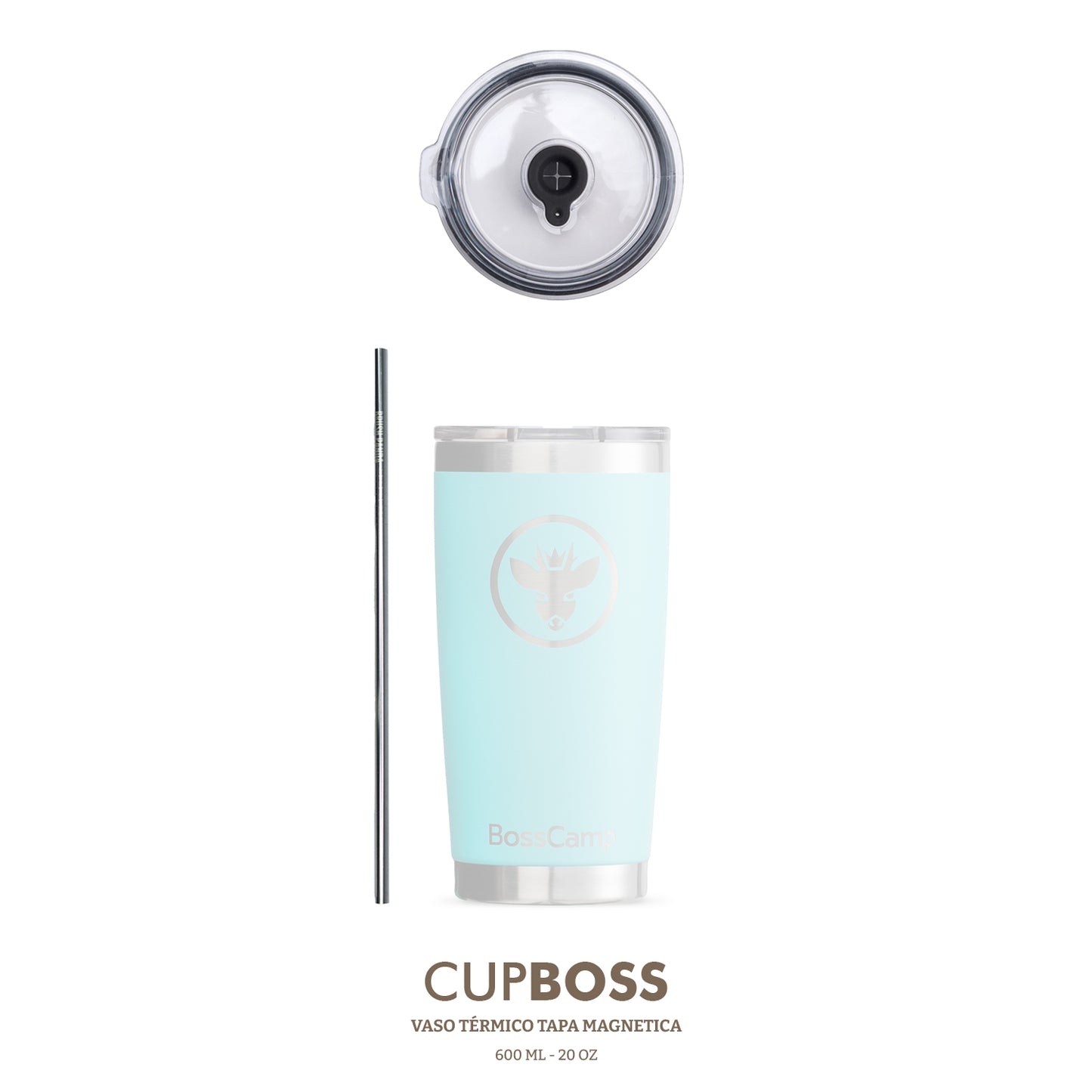 Tapa Vaso Térmico 600 ML + Bombilla Metálica