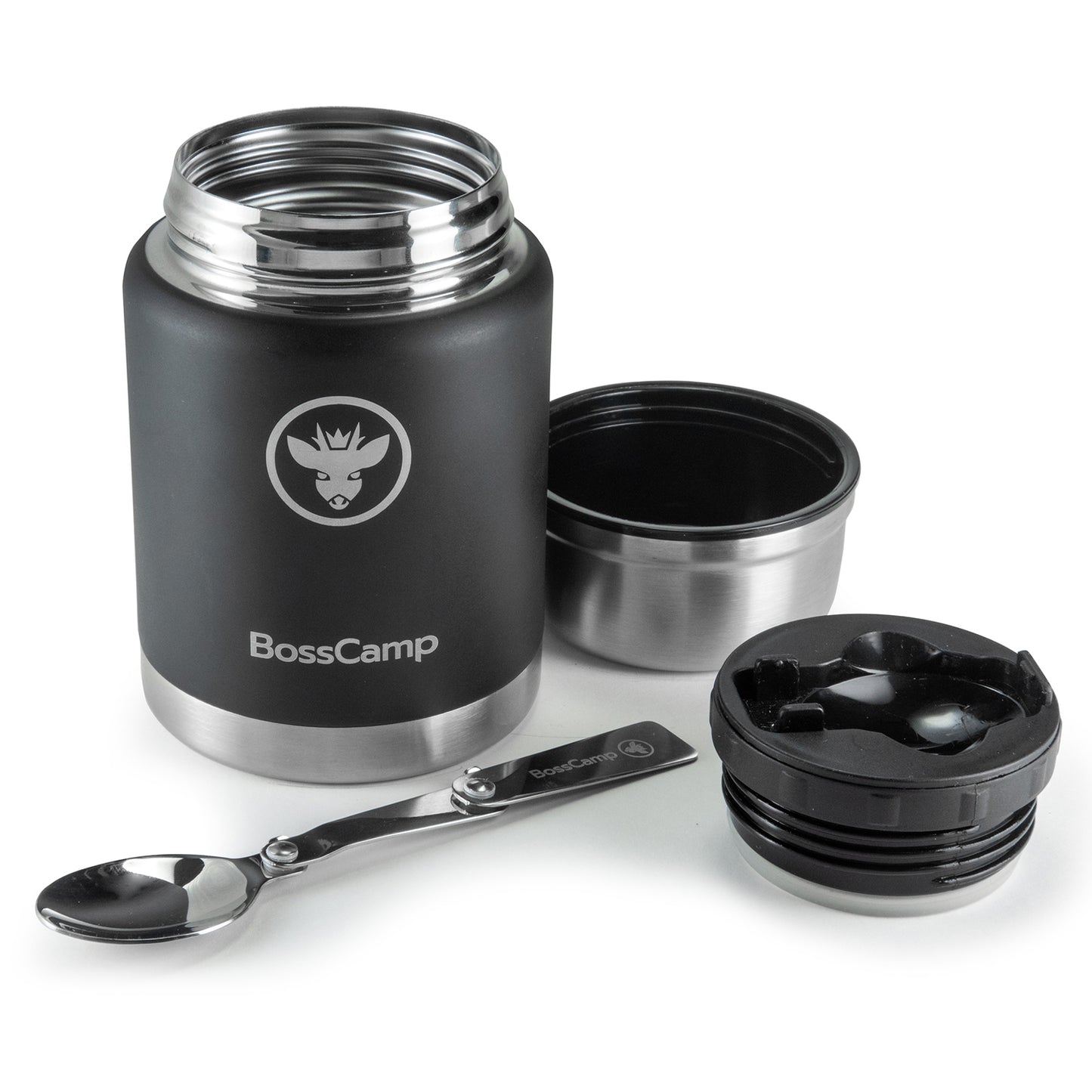 Termo Comida BossCamp 500 ml Negro Acero Inox Bolso Cuchara
