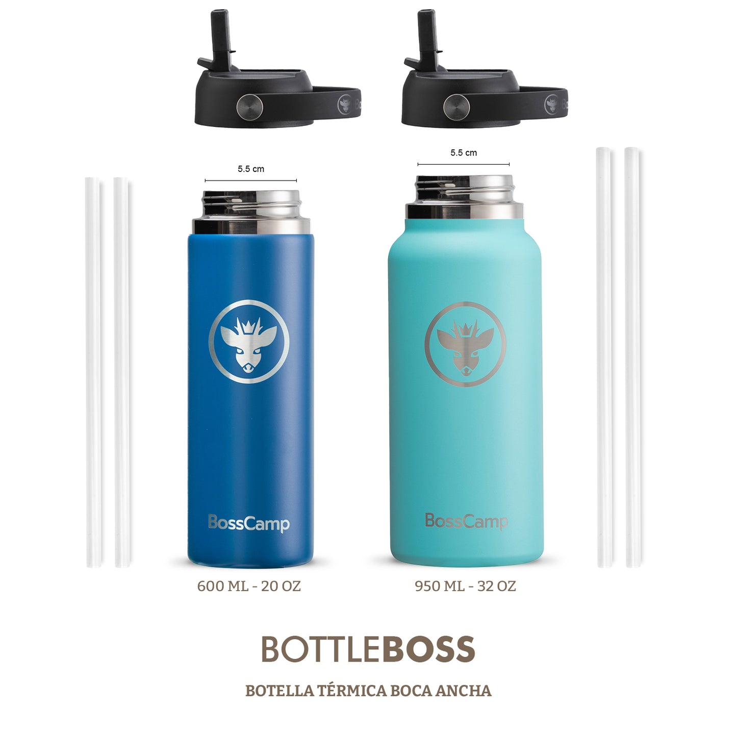 Tapa Boca Ancha con bombilla para Botella 600 / 950 ML BOSSCAMP