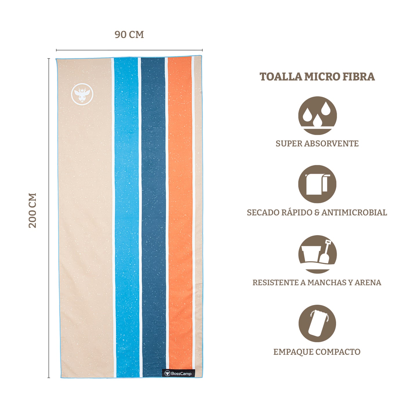 Toalla Playa Microfibra Grande XL Quintay Bosscamp (90 x 200)