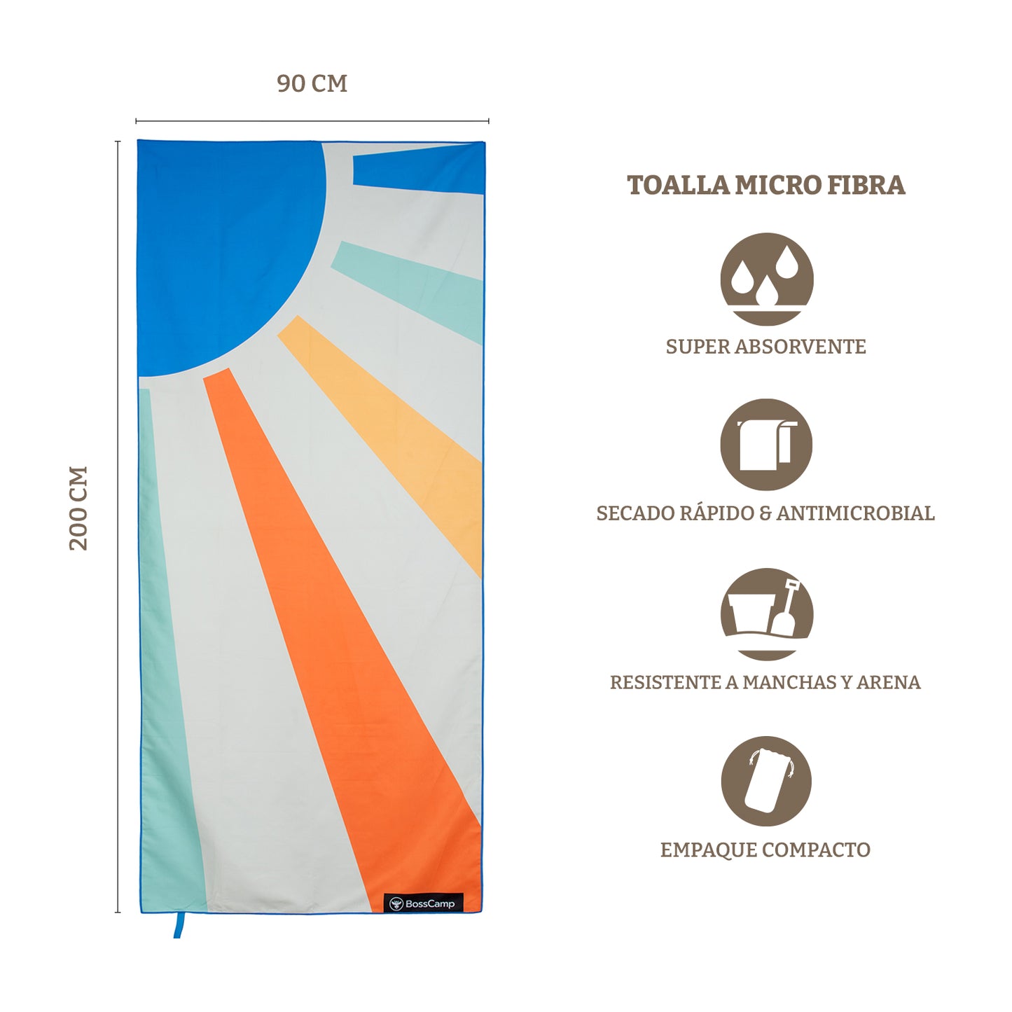 Toalla Playa Microfibra Grande XL Sol Bosscamp (90 x 200)