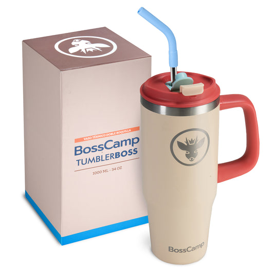 Vaso Térmico Tumbler Mug Termo BossCamp 1000ml Tapa 2 en 1 Arena