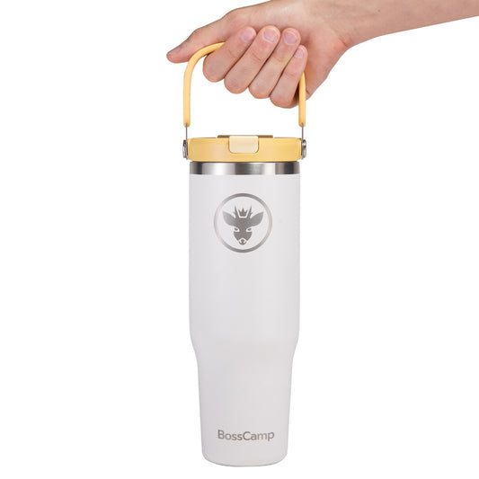 Vaso Termico Tumbler Mug Termo BossCamp 1200ml Tapa 2 en 1 Blanco