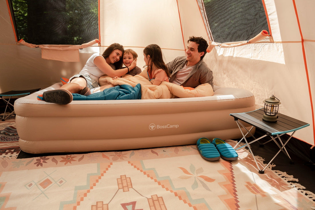 familia en carpa glamping panorama outdoor