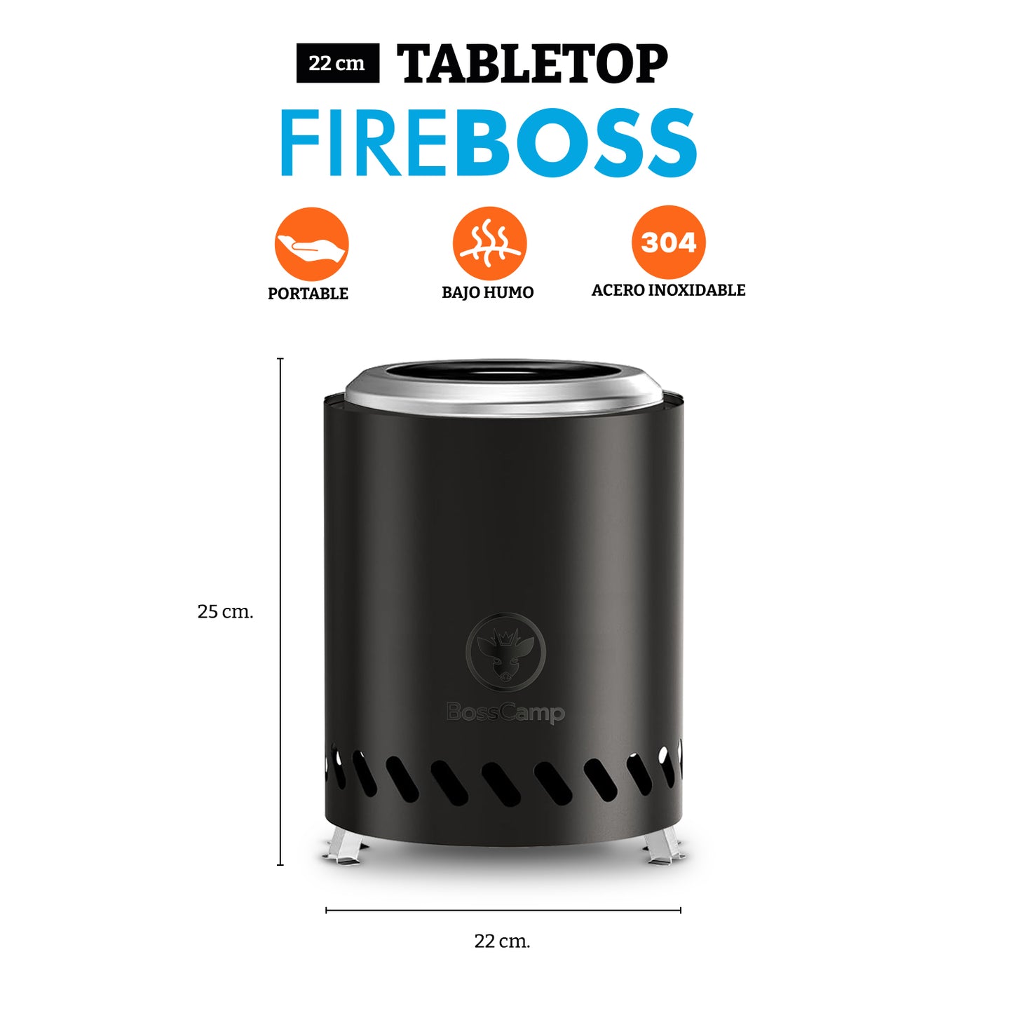 Brasero Sobremesa Sin Humo Fireboss Tabletop 22 cm Black