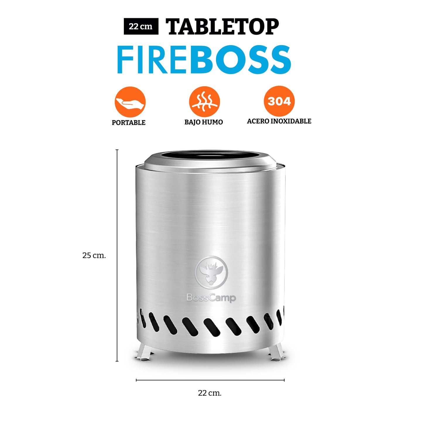 Brasero Sobremesa Sin Humo Fireboss Tabletop 22 cm Silver