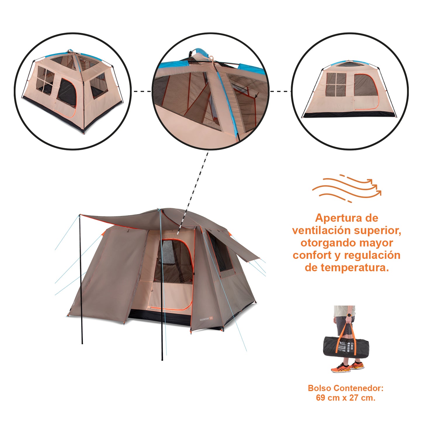 Carpa Quintay Vi 6 Personas 3000 Mm Cubre Techo Largo Toldo Extendido