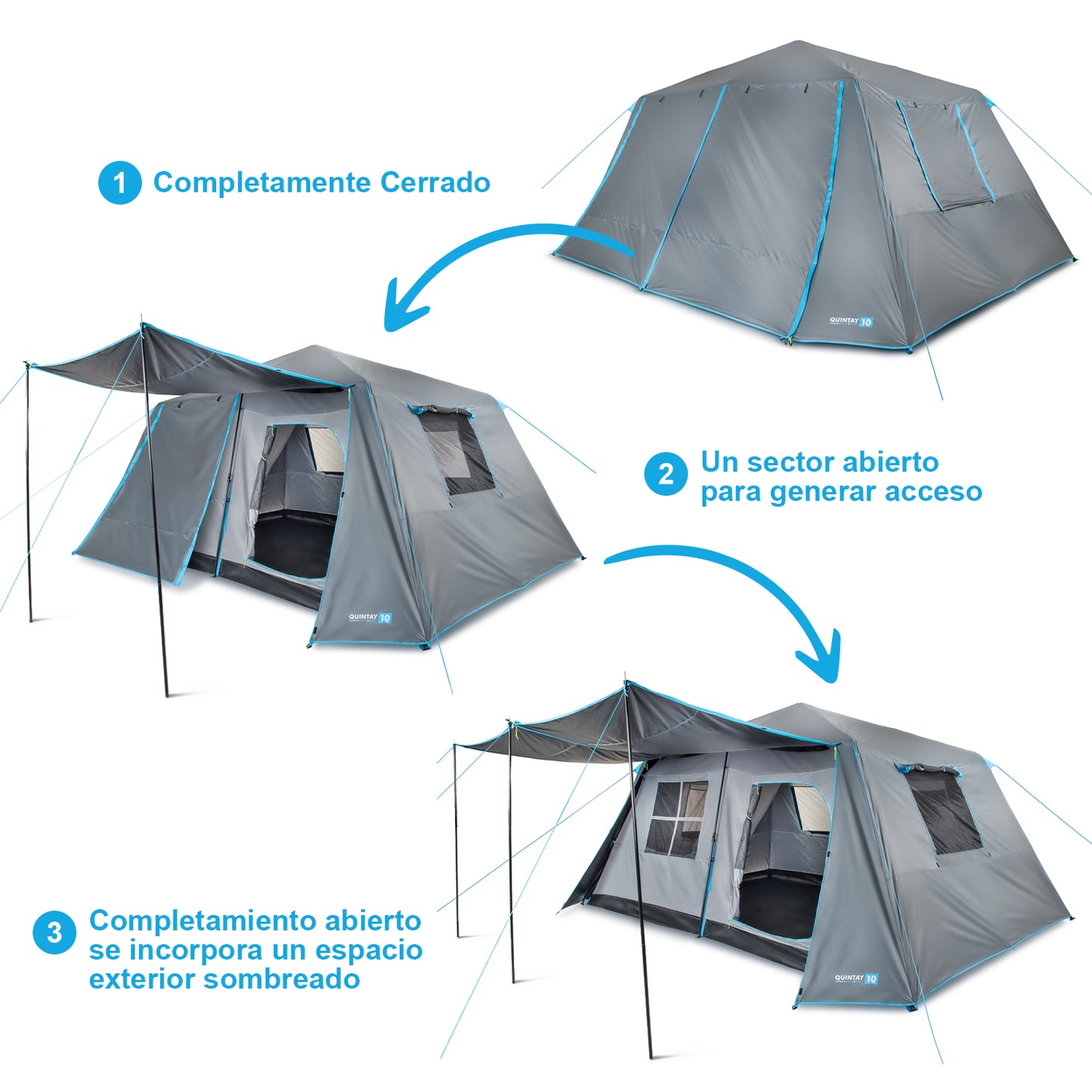 Carpa Camping Quintay 10 Personas Instant Black & Fresh 3000 Mm Cubre Techo Largo