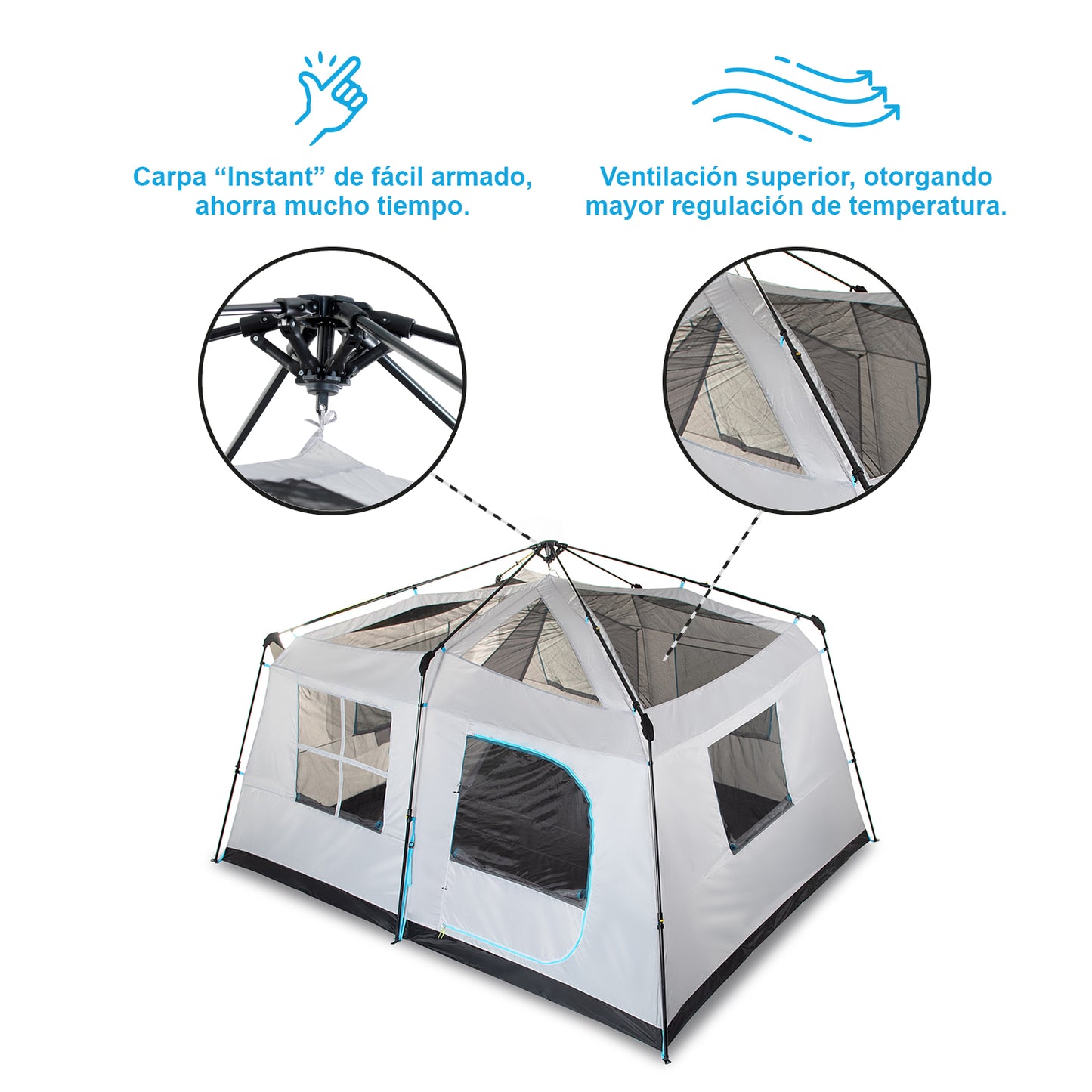 Carpa Camping Quintay 10 Personas Instant Black & Fresh 3000 Mm Cubre Techo Largo