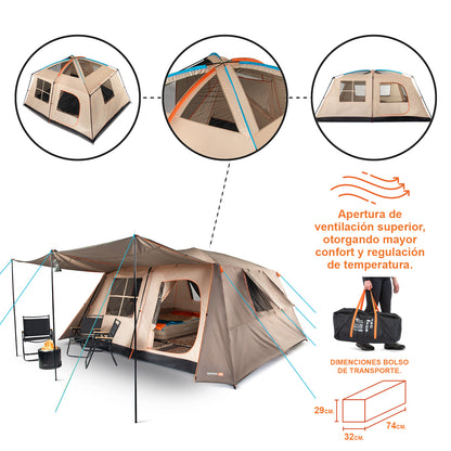 Carpa Camping Quintay 12 Personas 3000 Mm Cubre Techo Largo Toldo Extendido