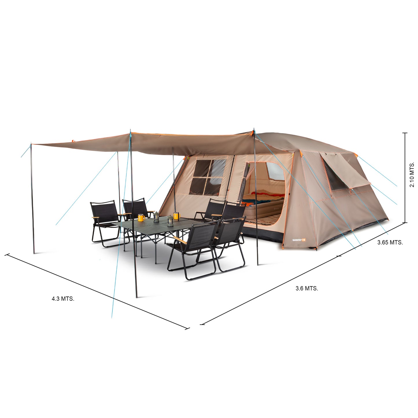 Carpa Camping Quintay 12 Personas 3000 Mm Cubre Techo Largo Toldo Extendido