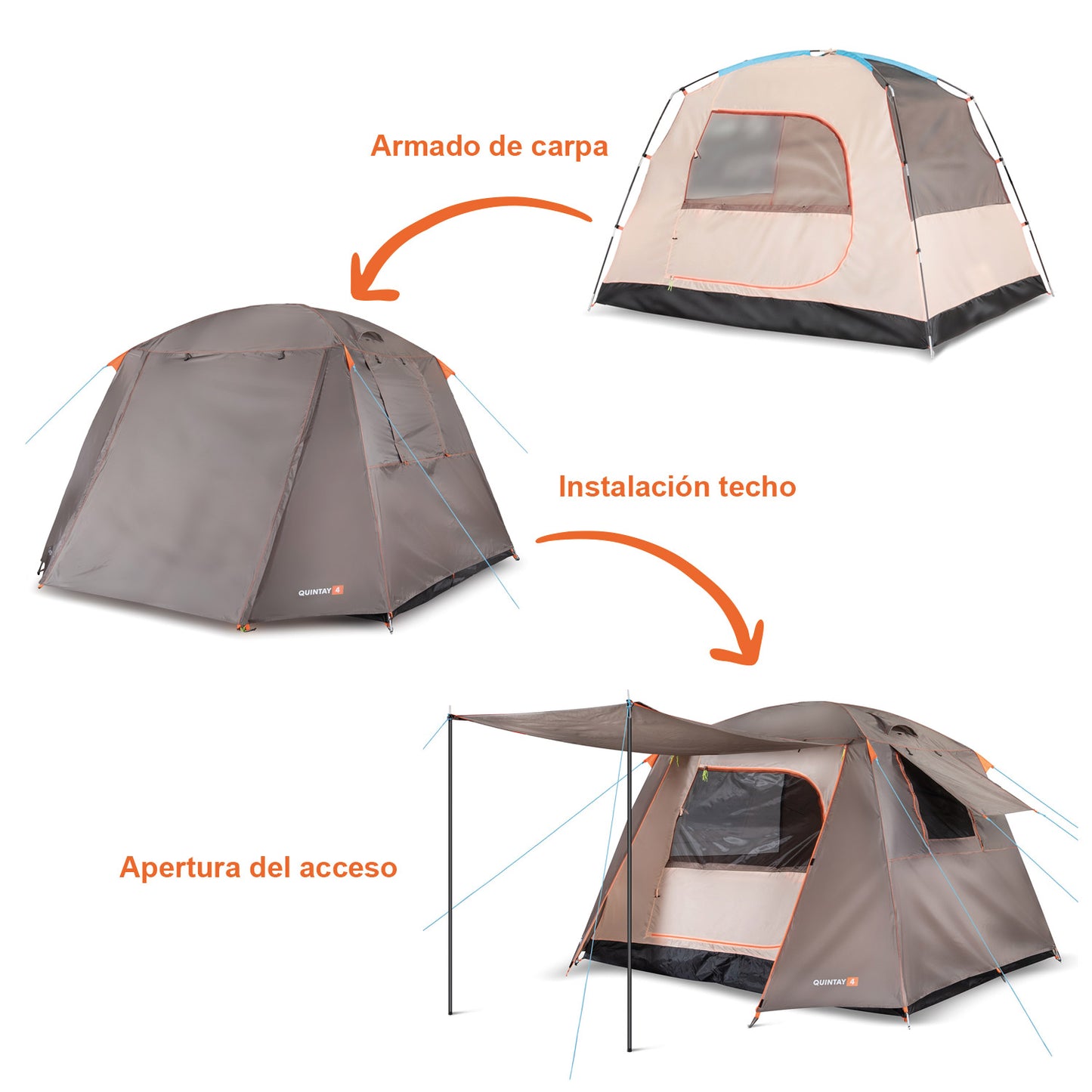 Carpa Camping Quintay 4 Personas 3000 Mm Cubre Techo Largo
