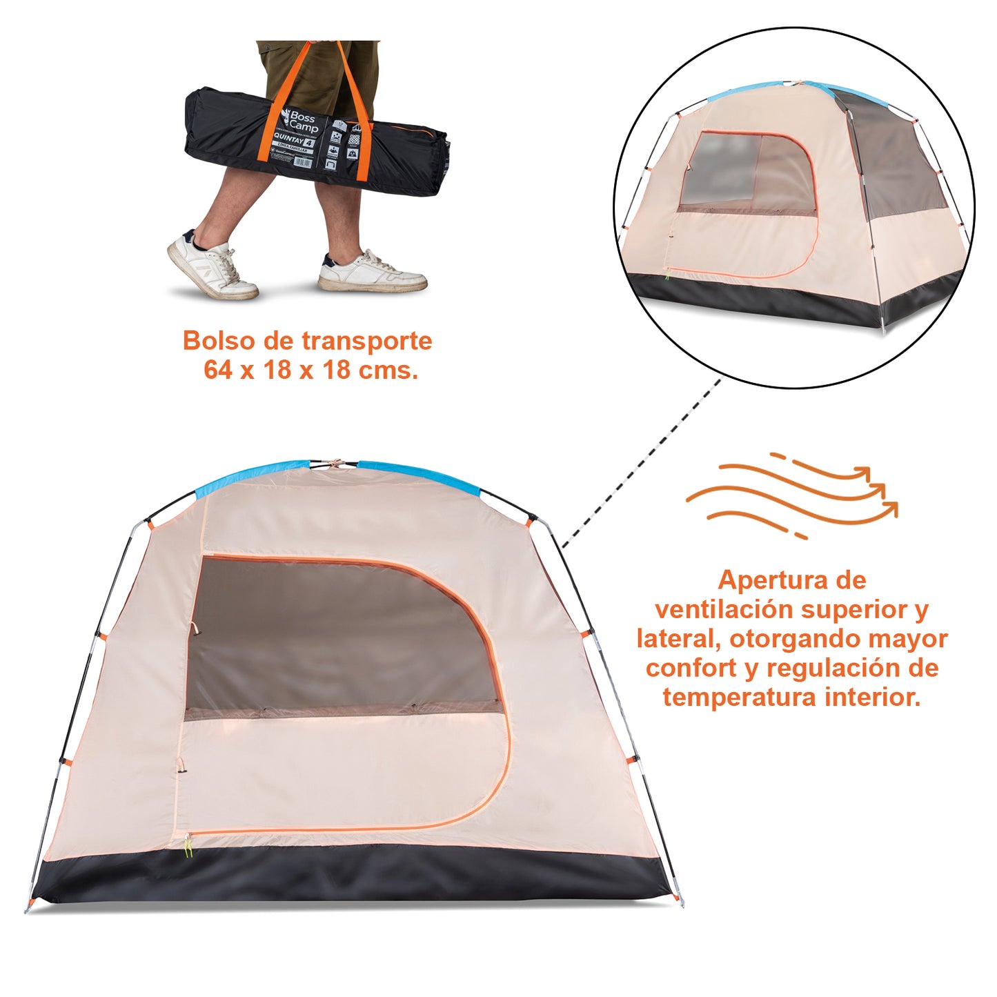Carpa Camping Quintay 4 Personas 3000 Mm Cubre Techo Largo