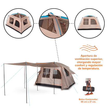 Carpa Camping Quintay 6 Personas 3000 Mm Cubre Techo Largo Toldo Extendido