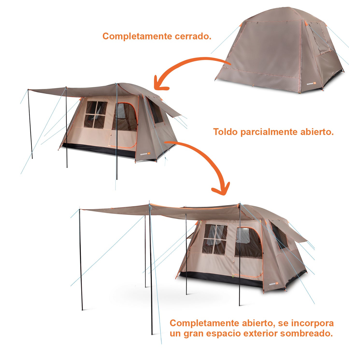 Carpa Camping Quintay 6 Personas 3000 Mm Cubre Techo Largo Toldo Extendido