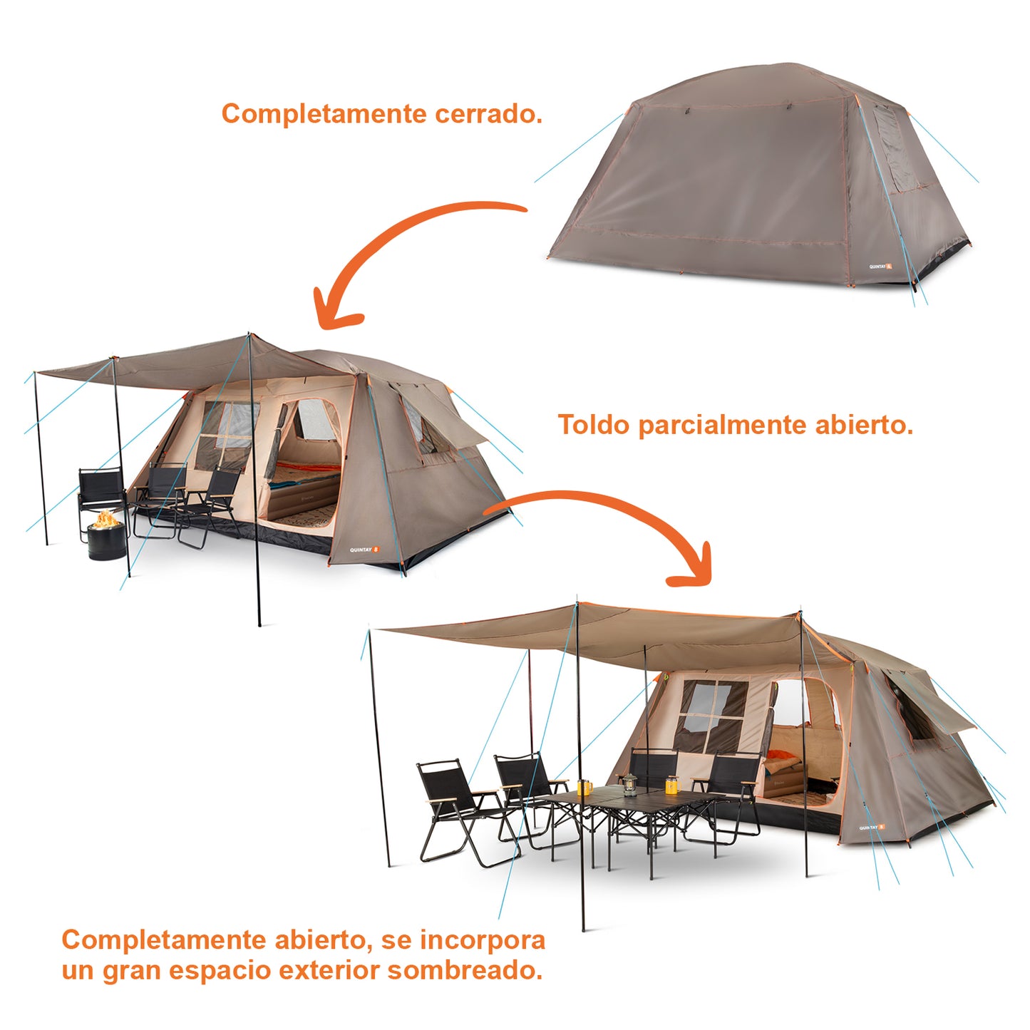 Carpa Quintay 8 Personas 3000 Mm Cubre Techo Largo Toldo Extendido
