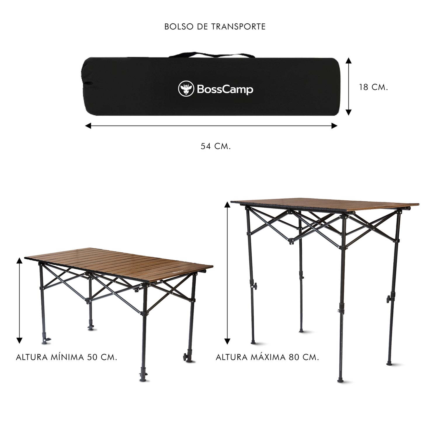Mesa Camping Plegable Quintay Altura Ajustable BossCamp