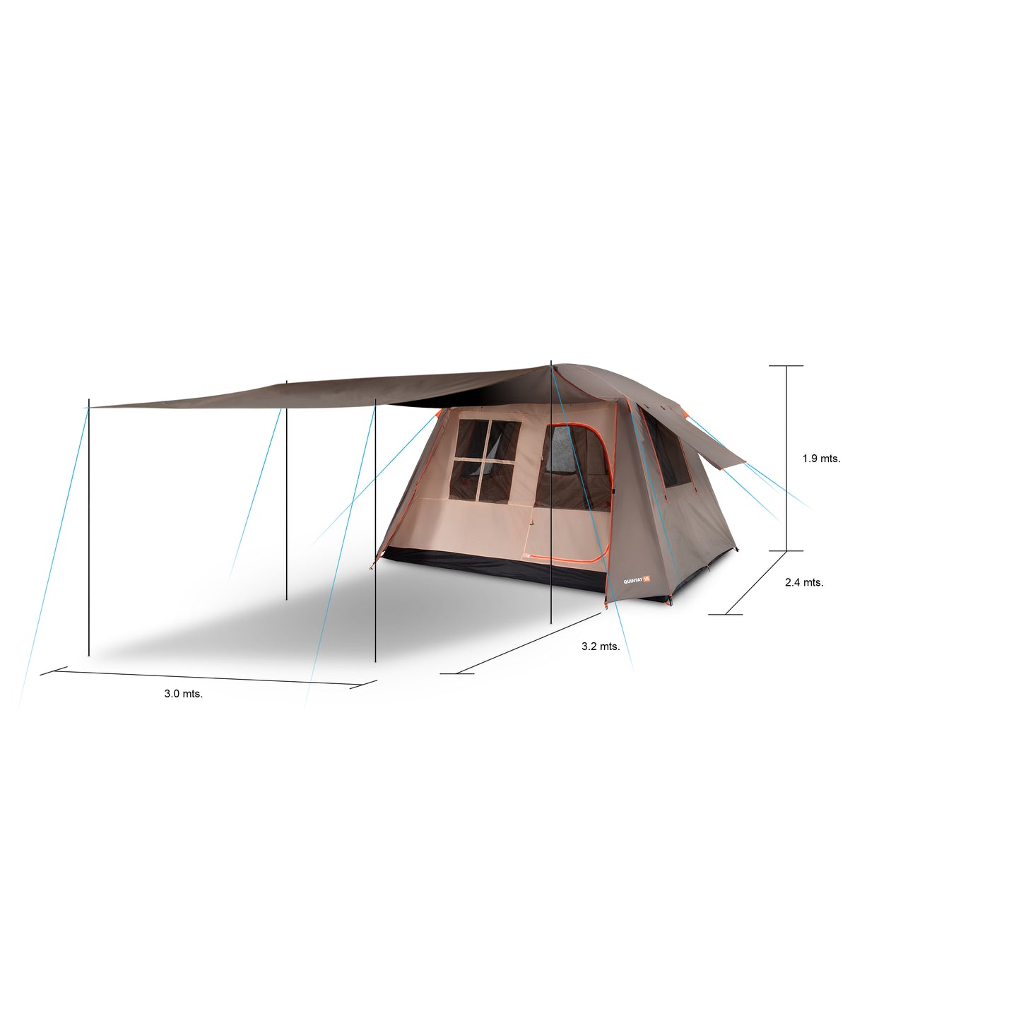 Carpa Quintay Vi 6 Personas 3000 Mm Cubre Techo Largo Toldo Extendido