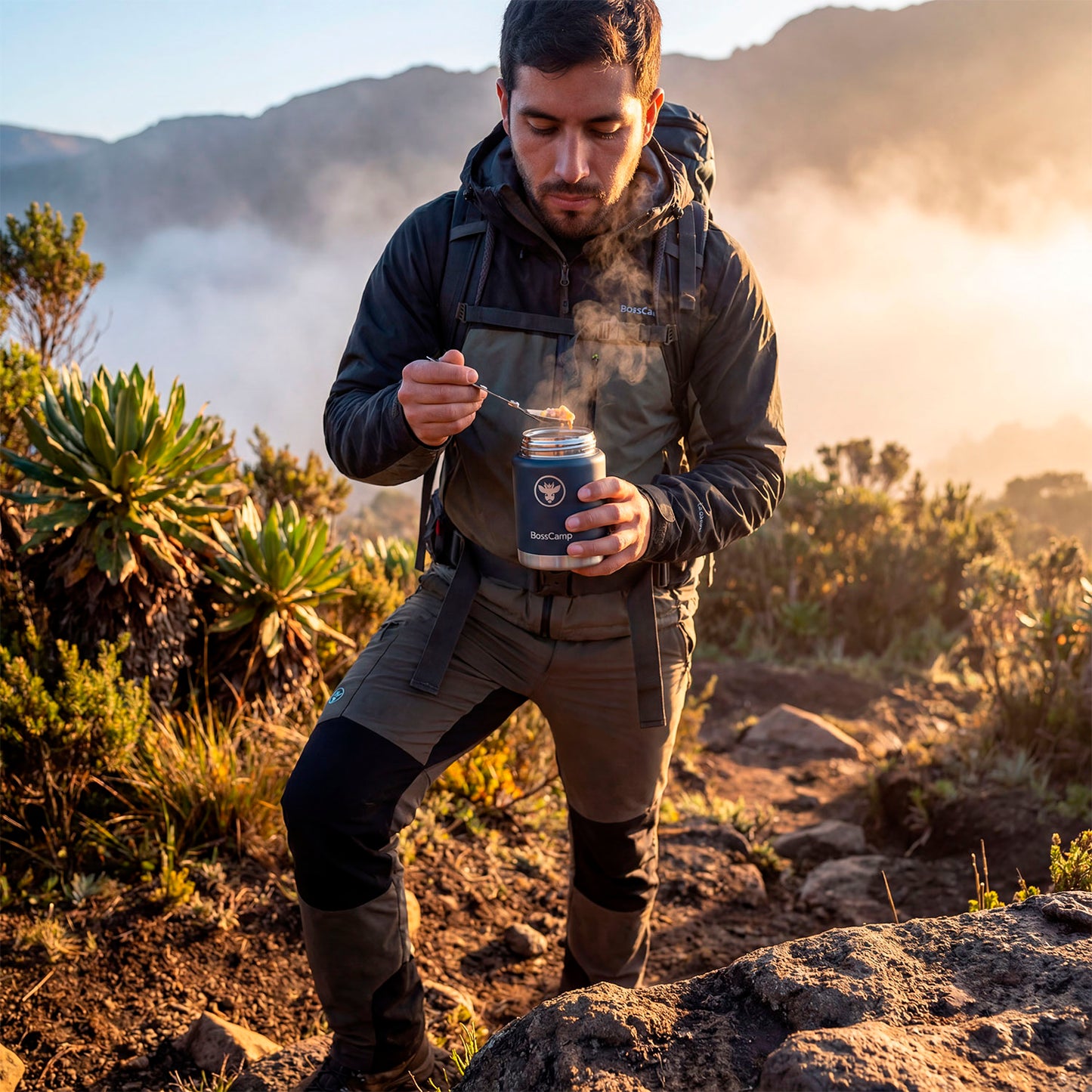 Termo Comida BossCamp 500 ml Azul Acero Inox Bolso Cuchara