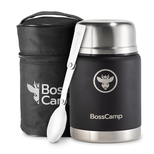 Termo Comida BossCamp 500 ml Negro Acero Inox Bolso Cuchara