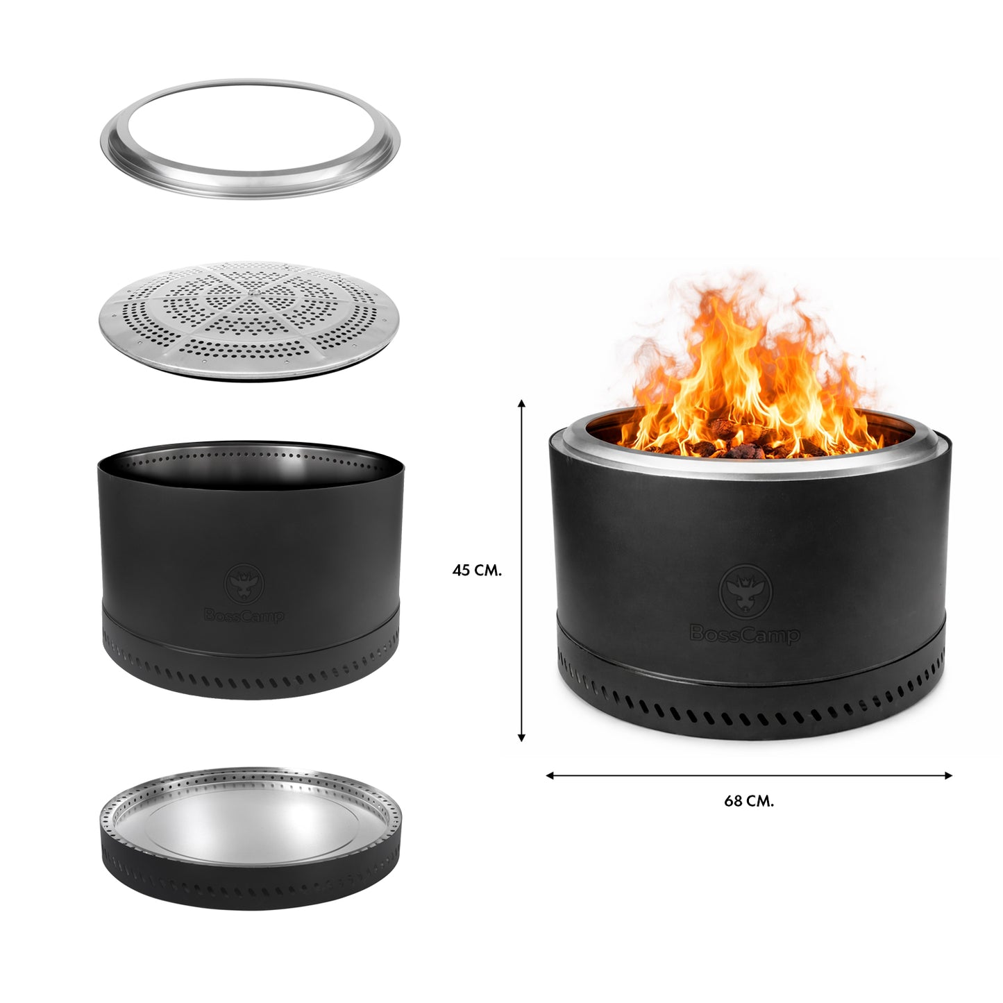 Brasero Sin Humo Fireboss Inferno XL 68 cm Black