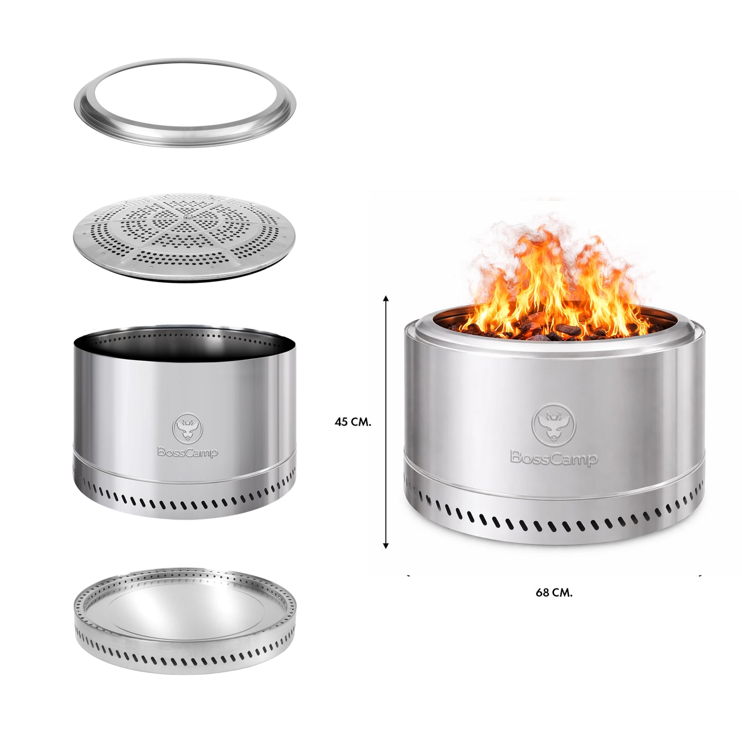 Brasero Sin Humo Fireboss Inferno XL 68 cm Silver