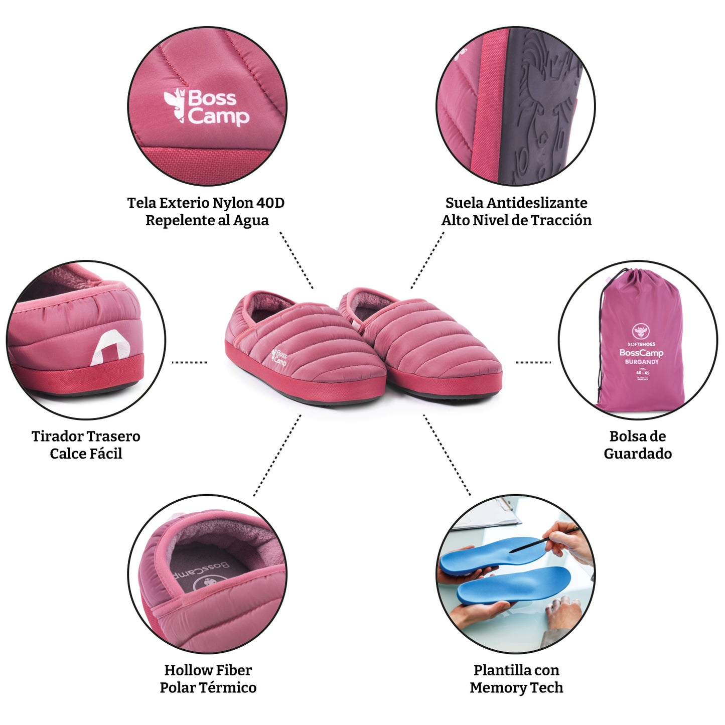 Pantufla Térmica SoftShoes Quintay Adulto Burgandy