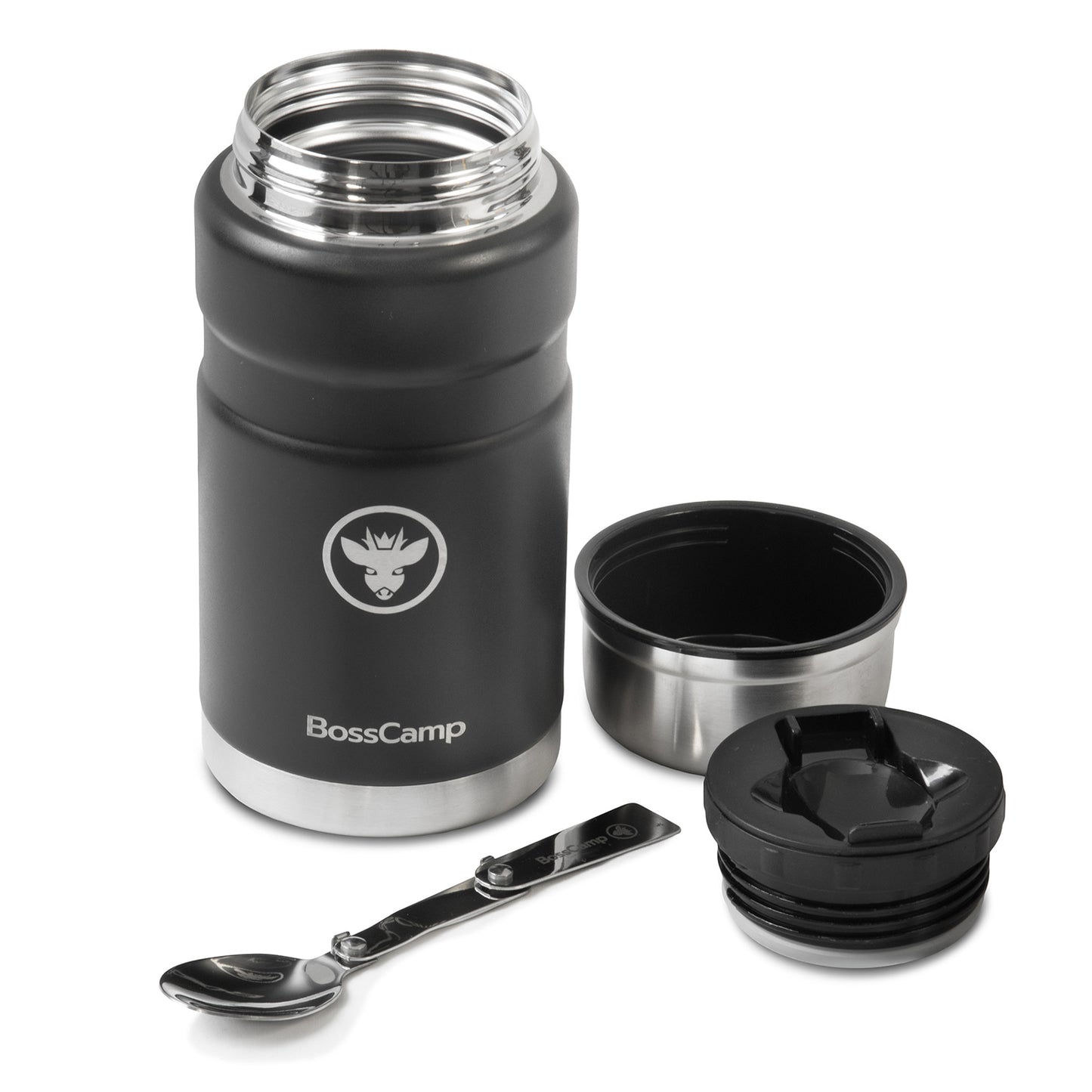 Termo Comida BossCamp 750 ml Negro Acero Inox Bolso Cuchara