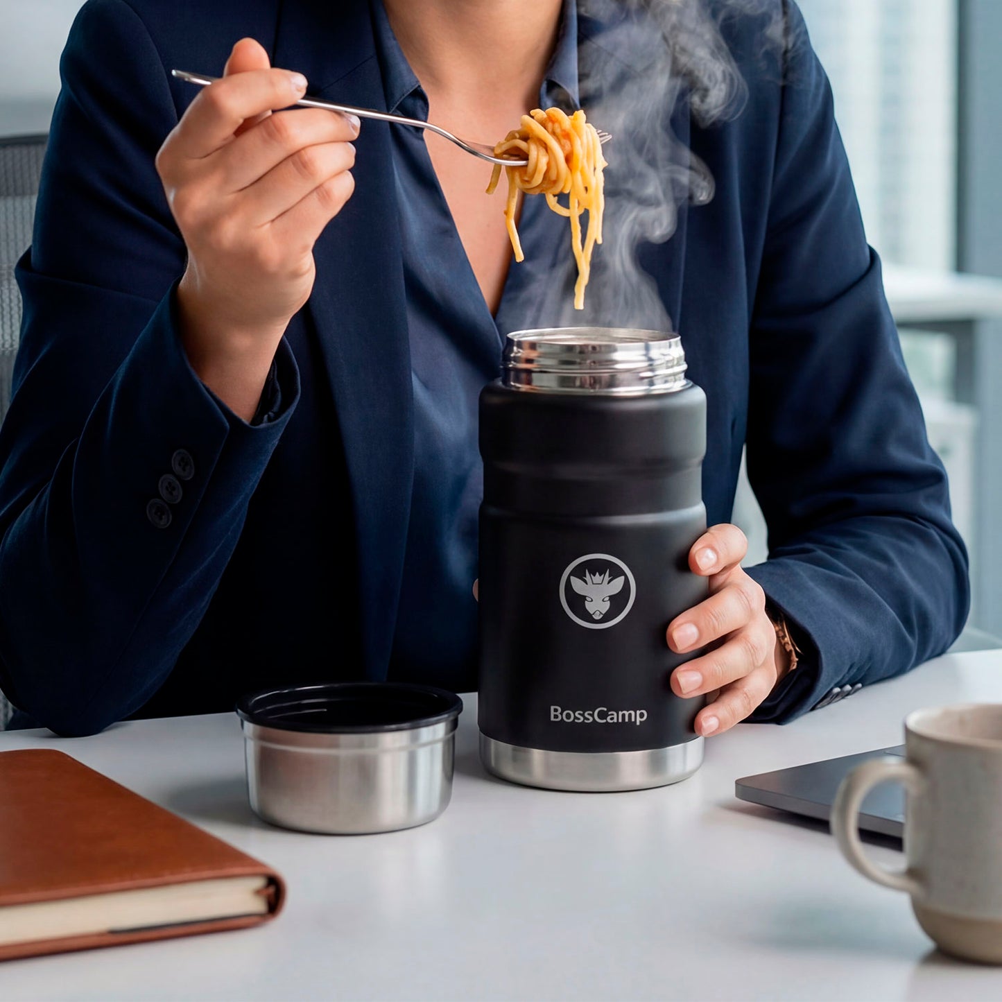 Termo Comida BossCamp 750 ml Negro Acero Inox Bolso Cuchara