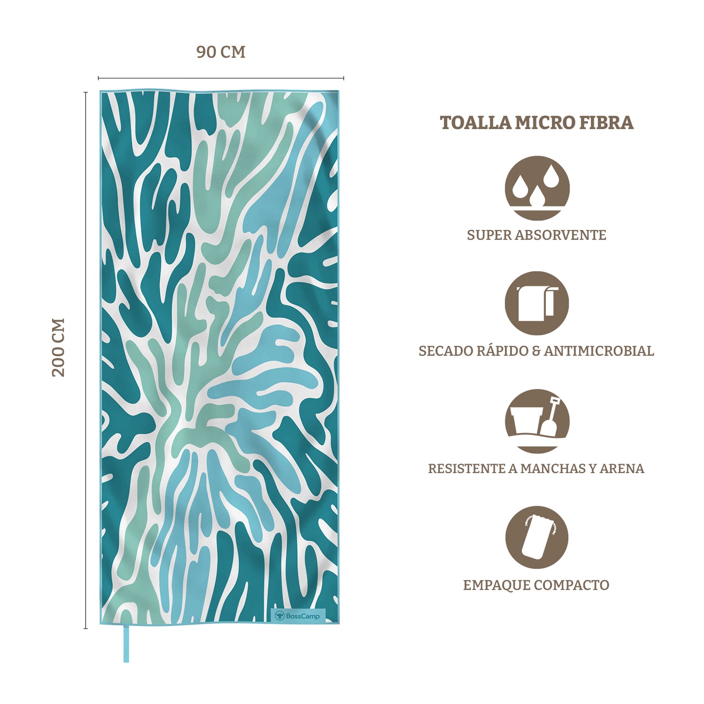 Toalla Playa Microfibra Grande XL Corales Bosscamp (90 x 200)