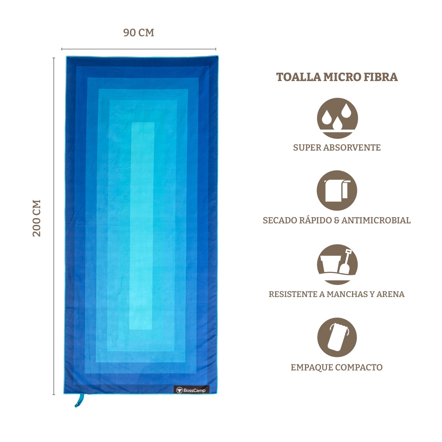 Toalla Playa Microfibra Grande XL Oceano Bosscamp (90 x 200)