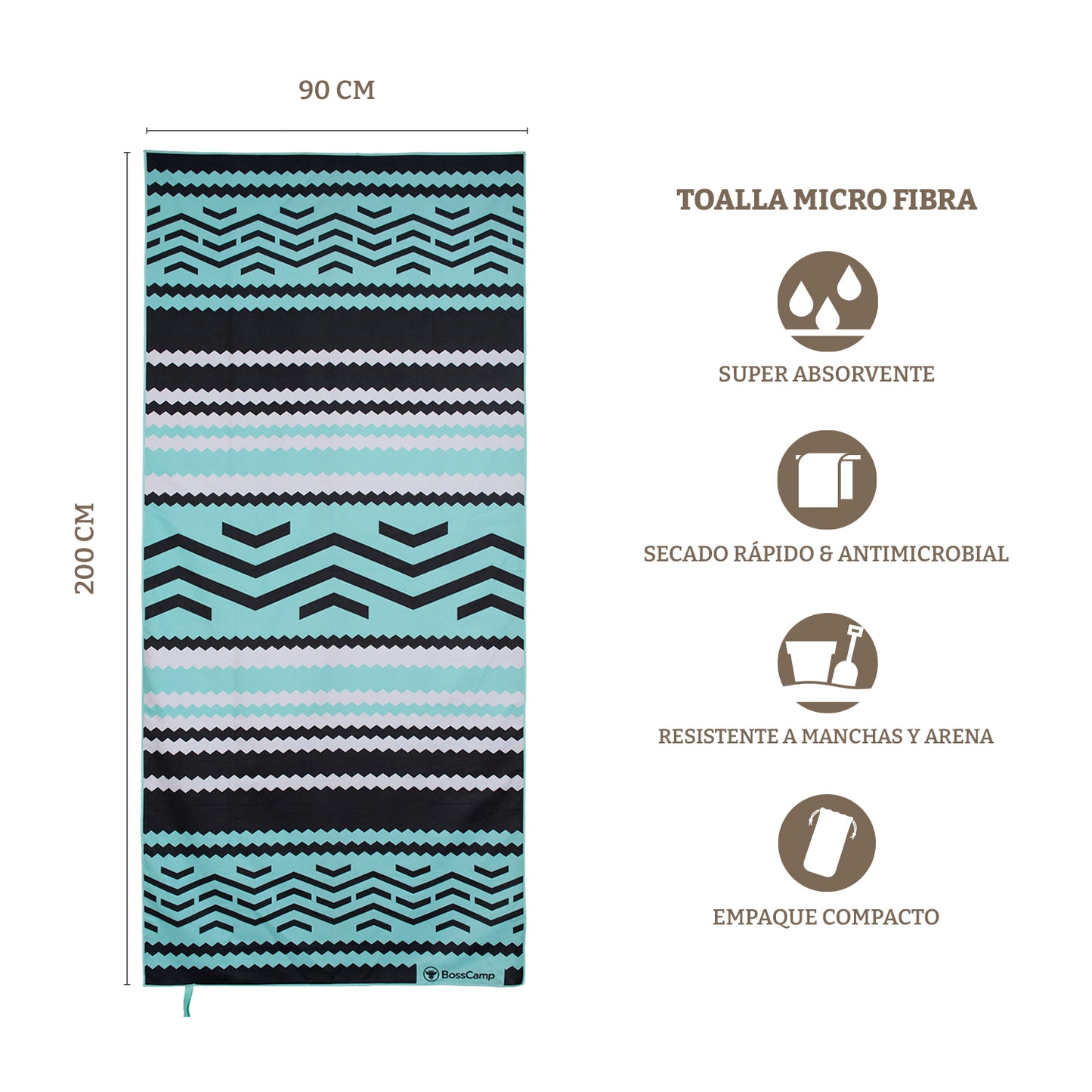 Toalla Playa Microfibra Grande XL Origen Bosscamp (90 x 200)