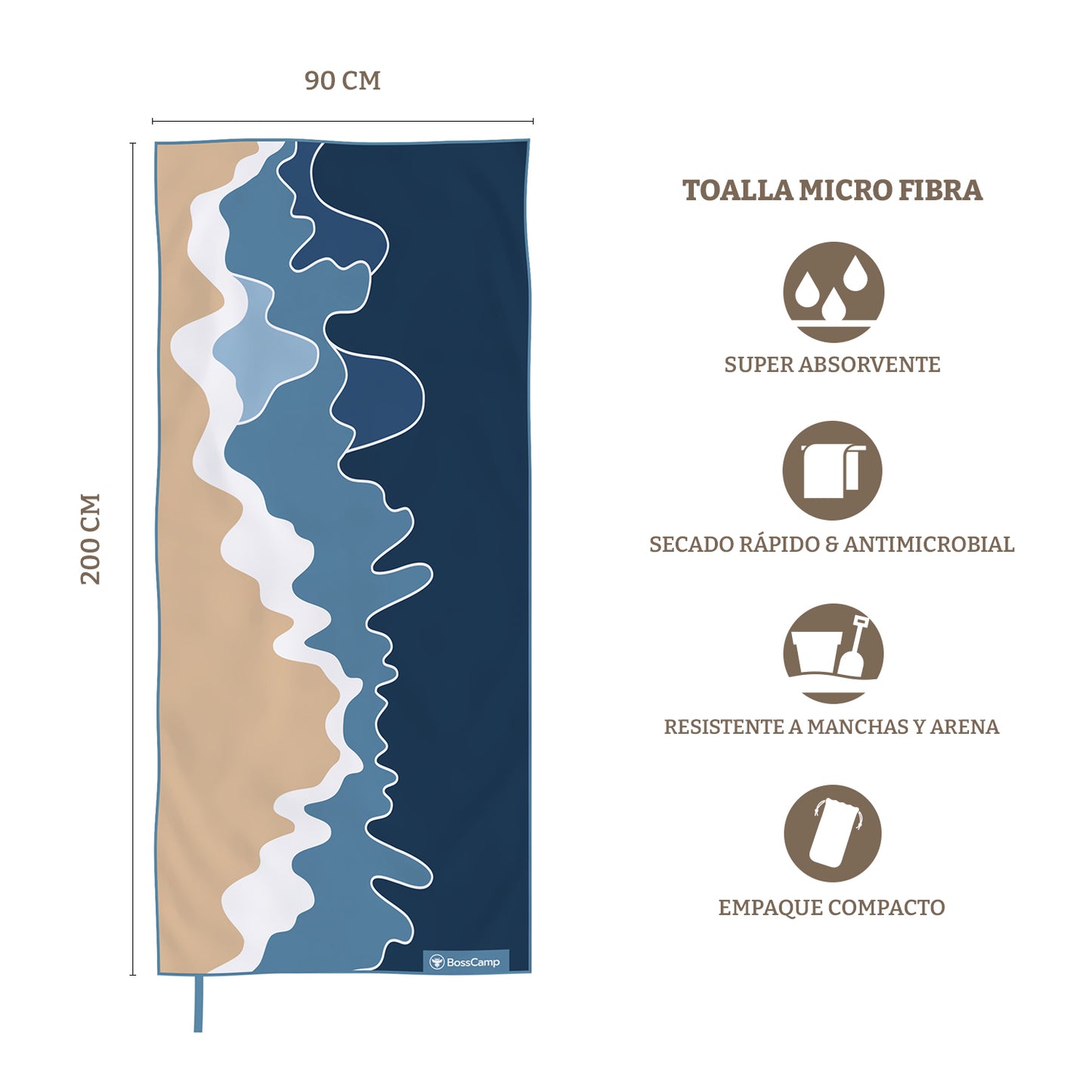 Toalla Playa Microfibra Grande XL Pichilemu Bosscamp (90 x 200)