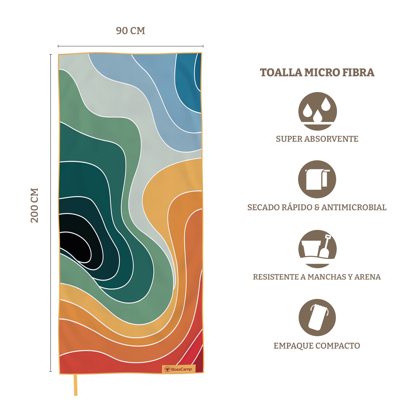 Toalla Playa Microfibra Grande XL Tatio Bosscamp (90 x 200)