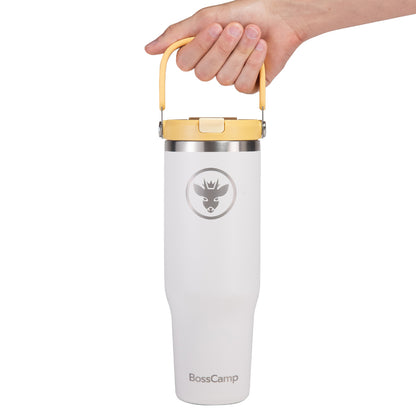 Vaso Termico Tumbler Mug Termo BossCamp 1200ml Tapa 2 en 1 Blanco